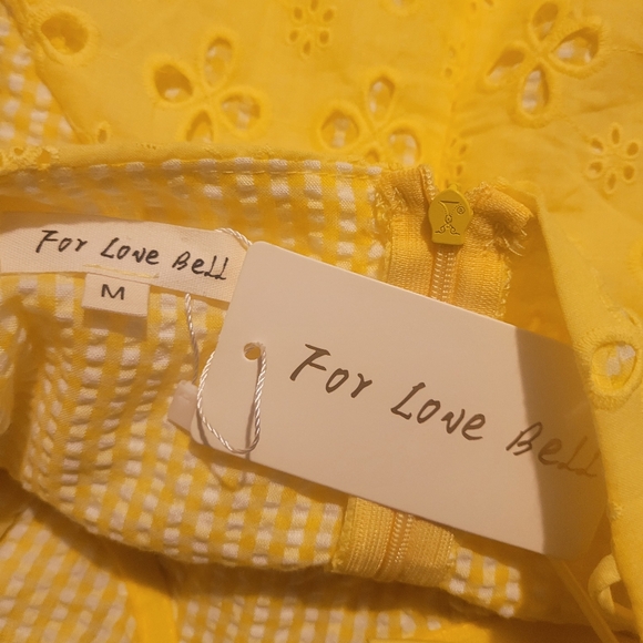 For Love Bell Yellow Gingham Eyelet Bustier Mini Picnic Dress Juniors Size M NWT - Picture 15 of 15